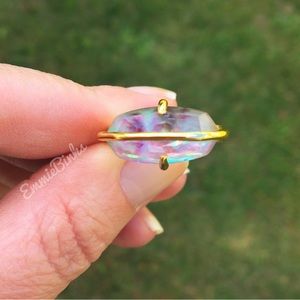 New Unique Gold Dipped Iridescent Claw Bar Prong Statement Ring / Atypical Hexa
